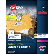 AVERY Label, Wthrprf, Address, 1X2.5 1500PK AVE5520